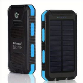 10000mah Portable Solar Mobile Power Charger Waterproof Solar Mobile Power Panel Charging Bank With Built-in Compass And Hook - Blue