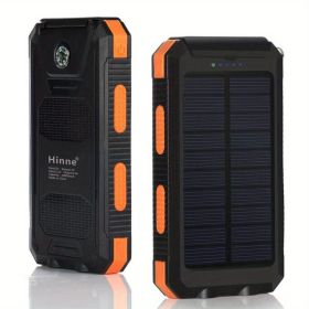 10000mah Portable Solar Mobile Power Charger Waterproof Solar Mobile Power Panel Charging Bank With Built-in Compass And Hook - Orange