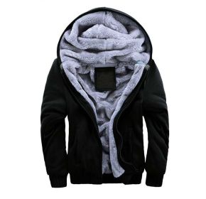 Mens Hoodies Fleece Hooded Sweatershirt Winter Warm Thick Coat Jackets - Black - L