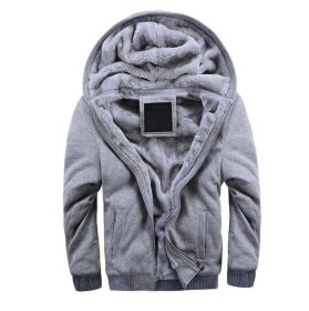 Mens Hoodies Fleece Hooded Sweatershirt Winter Warm Thick Coat Jackets - Light Gray - 2XL