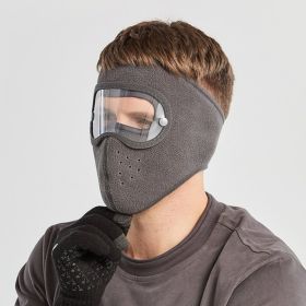 Windproof Face Warm Mask; Winter Ski Breathable Masks Fleece Face Shield Caps With HD Goggles Anti-fog Cycling Balaclava - Grey