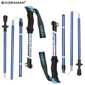 KORAMAN 1pair Collapsible Trekking Poles; 37-43" Adjustable Lightweight Quick-Lock Hiking Walking Sticks With Carrying Bags - Blue