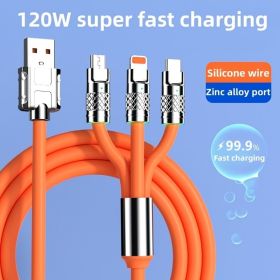 3.3ft 120W 3-In-1 Multi Fast Charging Nylon Braided Cable; USB Charger Cord With 3 Different Ports (Type C/Micro/Lightning) - 3.3ft/orange