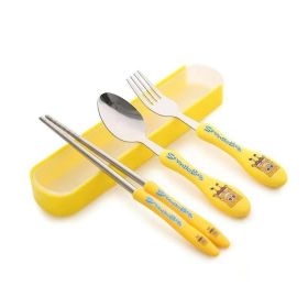 Children's three-piece cartoon cutlery stainless steel chopsticks spoon fork travel cutlery - yellow