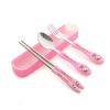 Children's three-piece cartoon cutlery stainless steel chopsticks spoon fork travel cutlery - pink