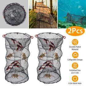 2Pcs Crab Trap Bait Nets Shrimp Prawn Crayfish Lobster Bait Fishing Pot Cage Basket 22x11.8in - Black