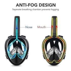 Full Face Snorkel Mask with Optional HD 1080P Action Sports Camera - Mask Only - Black