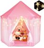 Outdoor Indoor Portable Folding Princess Castle Tent Kids Children Funny Play Fairy House Kids Play Tent(Warm LED Star Lights) - Pink