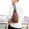 Men Chest Bag PU Leather Sling Fanny Pack Shoulder Backpack w USB Charging Port - Light Brown