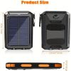 10000mah Portable Solar Mobile Power Charger Waterproof Solar Mobile Power Panel Charging Bank With Built-in Compass And Hook - Green