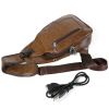 Men Chest Bag PU Leather Sling Fanny Pack Shoulder Backpack w USB Charging Port - Light Brown