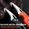 Multitool Keychain Knife; Small Pocket Box/Strap Cutter; Razor Sharp Serrated Blade And Paratrooper Hook; EDC Folding Knives - Orange+Black