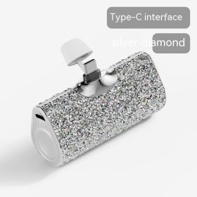 Diamond Pocket Capsule Emergency Power Bank Diamond-embedded Mini Lipstick Small Portable Power Source (Option: Aura Bright Type C Interface-5000 MA)