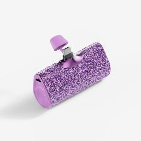 Diamond Pocket Capsule Emergency Power Bank Diamond-embedded Mini Lipstick Small Portable Power Source (Option: Light Purple Type C Interface-5000 MA)