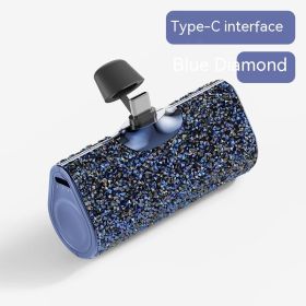 Diamond Pocket Capsule Emergency Power Bank Diamond-embedded Mini Lipstick Small Portable Power Source (Option: Blue Diamond Type C Interface-3000 MA)