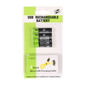 No.5 USB Rechargeable Lithium Battery 1.5V Four Sections  One Drag Four Charging Cable Set (Option: Green-AAA)