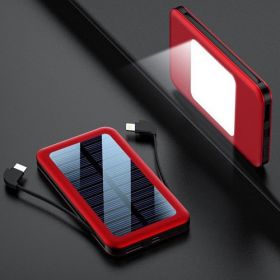 Square Aluminum Shell Solar Power Bank With Cable (Option: Red-10000mAh)