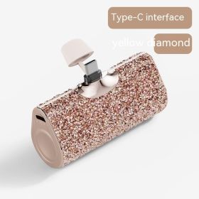 Diamond Pocket Capsule Emergency Power Bank Diamond-embedded Mini Lipstick Small Portable Power Source (Option: Gold Diamand Type C Interface-5000 MA)