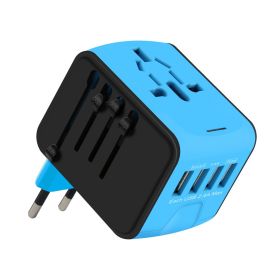 Travel Multifunctional 4 Charging Dock USB Converter (Option: Blue and black-EU)