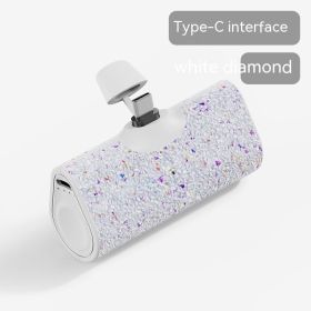 Diamond Pocket Capsule Emergency Power Bank Diamond-embedded Mini Lipstick Small Portable Power Source (Option: Color Type C Interface-3000 MA)