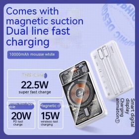 With Cable Magnetic Suction Wireless Charger Large Capacity Portable Power (Option: White-10000mAh)