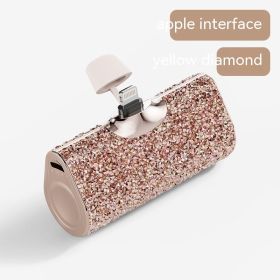 Diamond Pocket Capsule Emergency Power Bank Diamond-embedded Mini Lipstick Small Portable Power Source (Option: Gold Diamand Apple Interface-3000 MA)