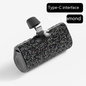 Diamond Pocket Capsule Emergency Power Bank Diamond-embedded Mini Lipstick Small Portable Power Source (Option: Black Diamond Type C Interface-5000 MA)